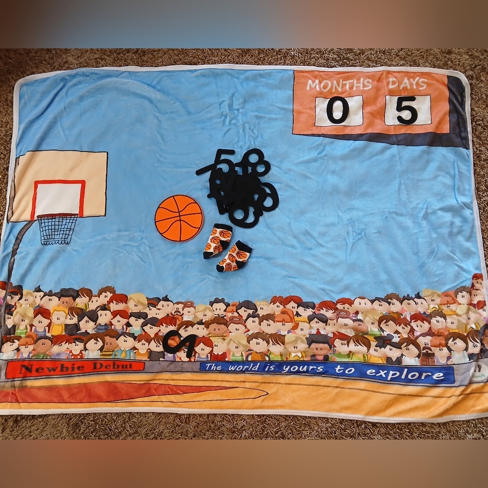 Blue Basketball Milestone Blanket